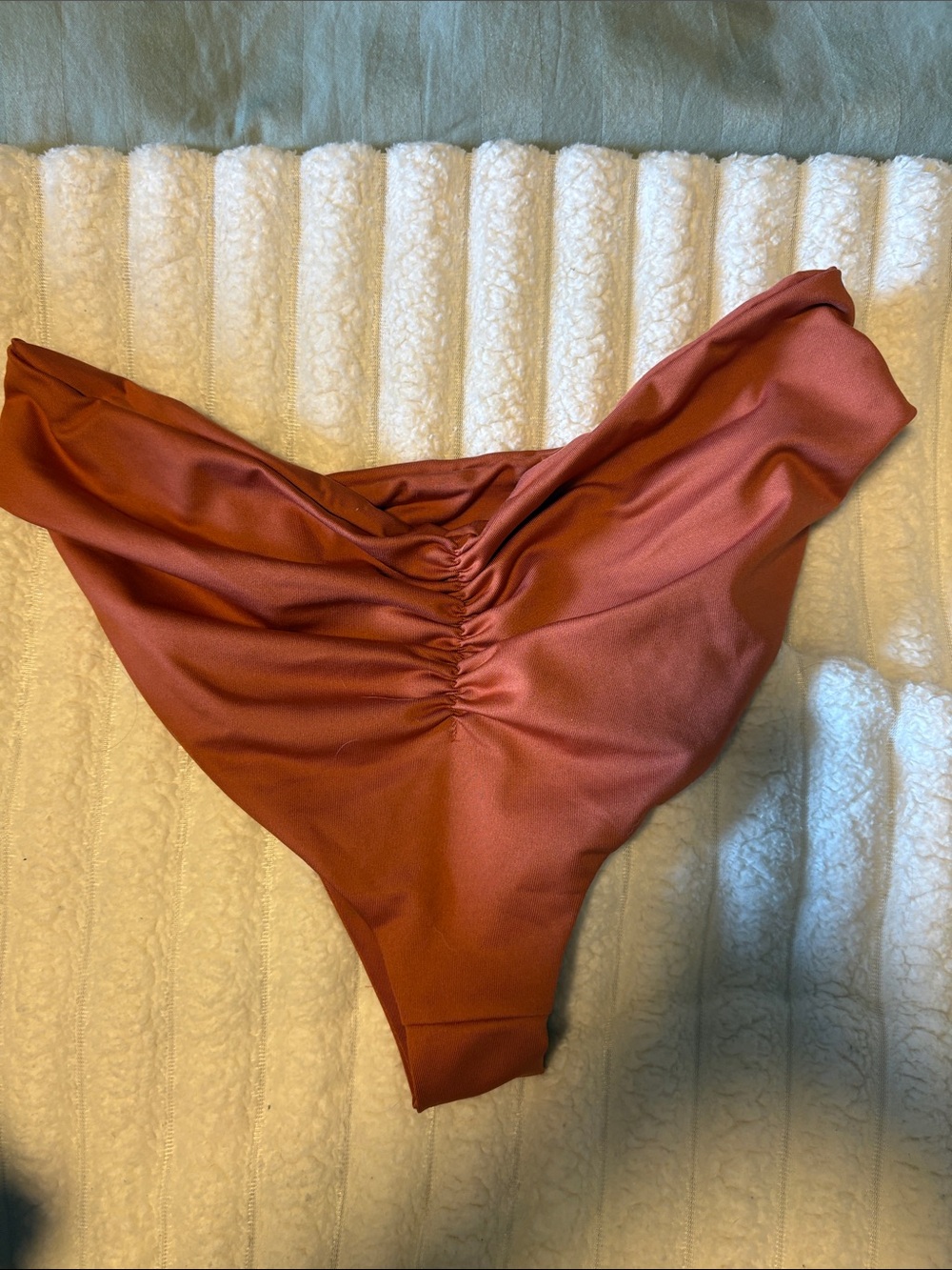 Londre High-Waist Ruched Bikini Bottom - Rust